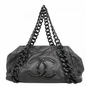Chanel Tote Bag/Chain Tote, Lambskin, Black, Women's